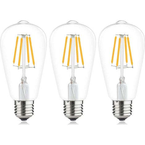 3er-Pack E27 ST64 Filament LED, 6 W, Vintage, Warmweiß 2700 K, 540 lm, entspricht 48 W Glühlampe, Retro Edison