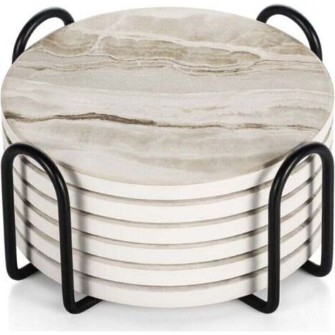 Sous-verres en céramique absorbants et antidérapants – Lot de 6 avec support, motif marbre, pour salon, café ou bar