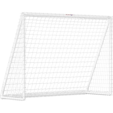 But de football, filet robuste, cadre en plastique, piquets, 240 cm (L) x 90 cm (l) x 180 cm (H), blanc