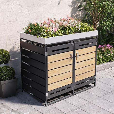 Coffre de rangement extérieur pour poubelles en fer avec bac (1/5)
