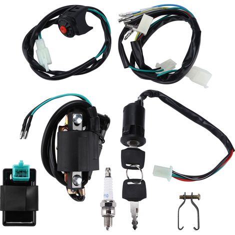 Kit de câblage comprenant coupe-circuit, bobine d'allumage, CDI et bougie d'allumage pour moto tout-terrain (50 cm³, 70 cm³, 90 cm³, 110 cm³ et 160 cm³) à démarrage au kick (1/5)