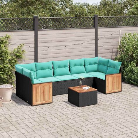 8-teiliges Gartensofa-Set mit Kissen, schwarzes Polyrattan (1/5)