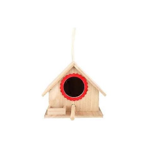 Nichoir suspendu en pin durable, servant de station d'alimentation et de repos pour les oiseaux (rouge) (1/5)