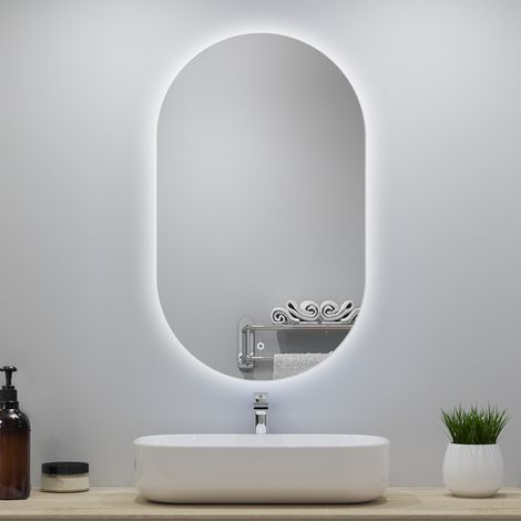 OCEAN Miroir de salle bain LED 50x90cm Ovale, Arrêt Auto 1h + Luminosité Réglable + blanc 6000k