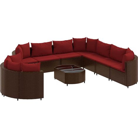 vidaXL Set Divani da Giardino 10pz con Cuscini in Polyrattan Marrone (1/5)