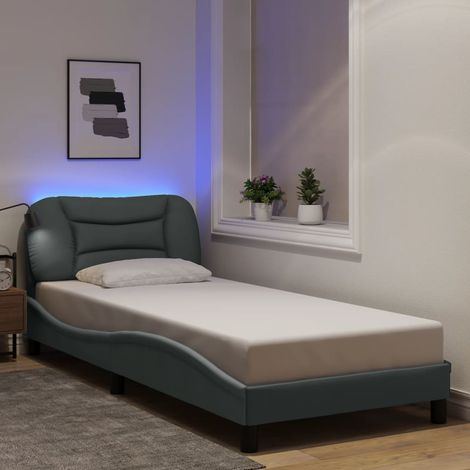 Cadre de lit avec LED sans matelas Hvar gris clair 90x200 cm tissu