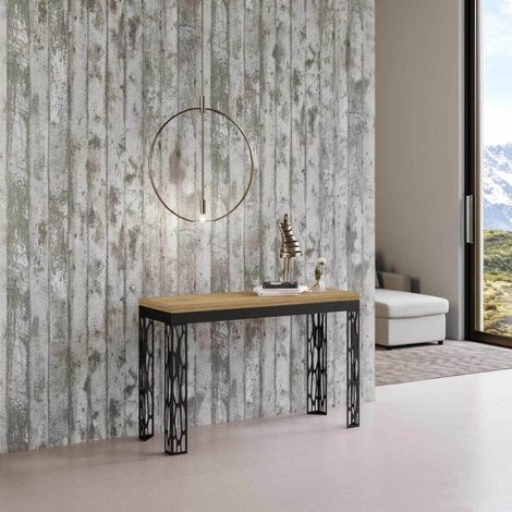 Tavolo Ghibli Double Quercia Natura 120x45 aperto/Allungato 120x90/200x90 gambe/telaio Antracite (1/4)