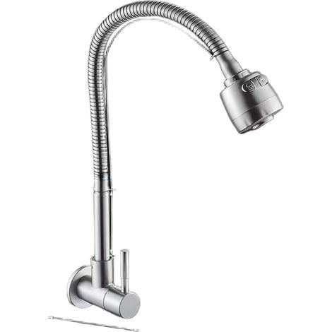 Robinet mural, inox 304, noir, eau froide, pour lavabo mural (1/5)