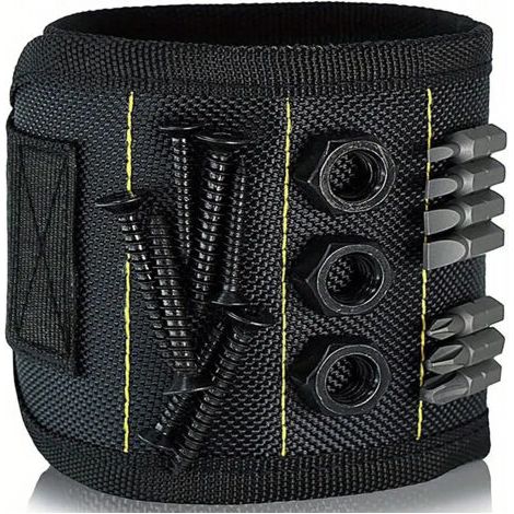 QORVA-Bracelet magnétique, noir, 3310cm, 1 pièce, dos adhésif, Velcro, outils de quincaillerie, tournevis, tournevis, bracelet magnétique. (1/5)