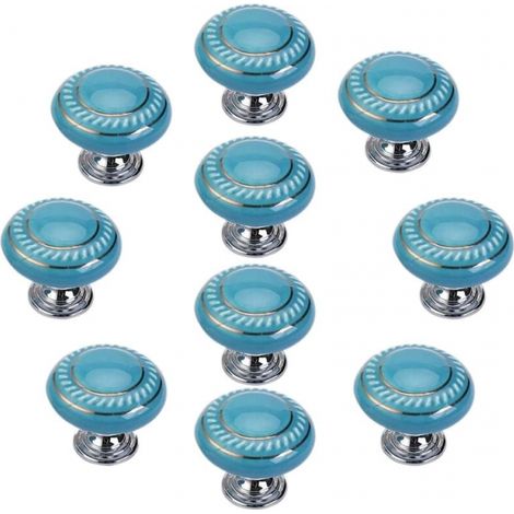 10Pcs Round Ceramic Door Knob Retro Simple Style Cabinet Knobs Vintage Pull Handle for Cupboard, Drawer, Wardrobe (1/5)