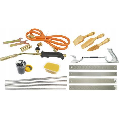 Grand kit d'étamage, pâte à étamer, spatules à cire, 3 rabots, râpes, brûleur (1/5)