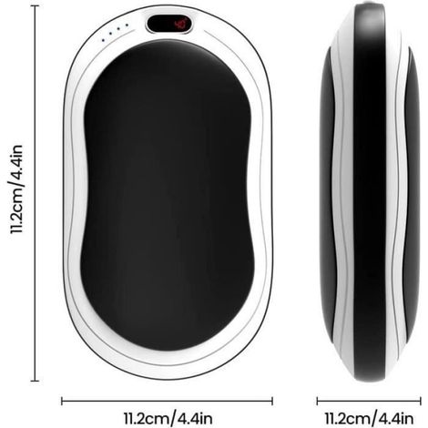 Chauffe-Mains - Rechargeable USB 10000 mAh - 3 Modes Chauffage - Lampe Intégrée - Noir (1/4)