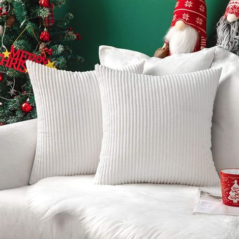 Set mit 2 dekorativen Cord-Kissenbezügen für Sofas, weiche Kissenbezüge für Zuhause, Wohnzimmer, Schlafzimmer, Bett, 45 x 45 cm, Weiß