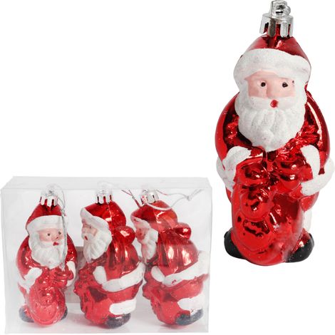 3er-Set Weihnachtskugeln in Weihnachtsmannform, 10 cm – Robuste und dekorative Weihnachtskugeln, Rot (1/5)