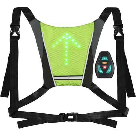 Reflective Cycling Vest, Reflective Backpack Attachment Clip, USB Rechargeable with LED Turn Signal Light and Remote Control, Safety Gear