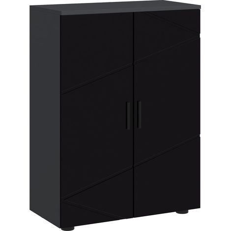 Meuble salle de bain avec 2 portes bois étagères noir brillant meuble salle de bain design moderne