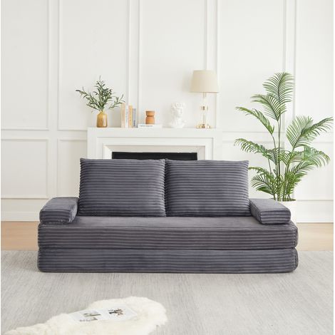 Divano letto modulare trasformabile 211 cm con schienale triangolare, braccioli regolabili, corda in schiuma - grigio (1/5)
