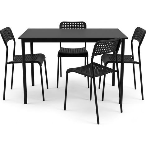Set Tavolo e 4 Sedie da Pranzo Moderno Struttura in Metallo e Piano in Legno Lamellare Sedie Nere Ergonomiche con Fori Traspiranti Tavolo 110x70 cm Cucina e Salotto (1/4)