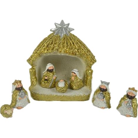 Presepe con capanna natività sacra famiglia di natale per decorazioni addobbi casa negozi ristoranti idea regalo set 8 cm17 (1/5)