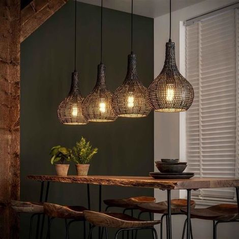 Hängelampe Industriell Armor 3-Licht oval schwarzbraun