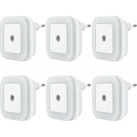Lot de 6 veilleuses LED prises – Capteur crépusculaire – 0,5 W – Lumière blanche – Couloir, salle de bain, chambre (1/5)