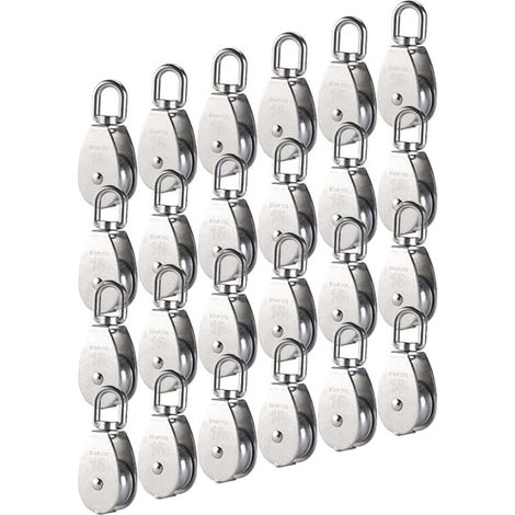 M15 Einzelrolle aus Edelstahl 304, 15 mm Einzelrollenblockrolle, Krandrehhaken, glattes Drahtseil, Kabellast 77 lbs/35 kg (24 Stück) (1/5)
