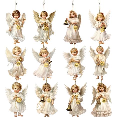 Angel - Bois - Décoration Fenêtre Noël - 2 Pièces - 12 Ornements Par Pièce - Style Victoriens (1/5)