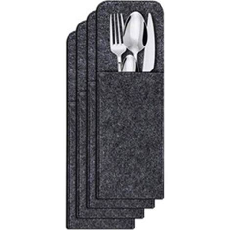Set de napperons, dessous de tasses, feutrine isolante avec sac à fourchettes, tapis de table pour la cuisine, gris foncé (1/5)