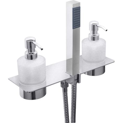 Kit doccia modello quadro con presa acqua, doccetta e mensola con dispenser Tecom Genius DKITDGSQ Cromo (1/2)