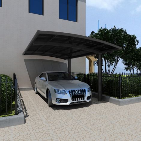 Carport aluminium 15m² gris anthracite – Structure en polycarbonate traité anti-UV – Hauteur faîtage 240cm – Charge neige 60kg/m² – X-Metal