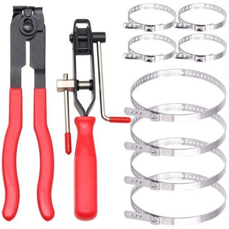 10 hose clamps for cars/ATVs, CV joint pliers, steel hose clamp with 2 tools, 8 crimping bands (1/5)