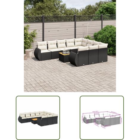 The Living Store 11-tlg. Garten-Sofagarnitur mit Kissen Schwarz Poly Rattan - Gartensorte - Gartenmöbelset - Esstischgarnitur - Outdoor Möbel - Lounge Set (1/3)