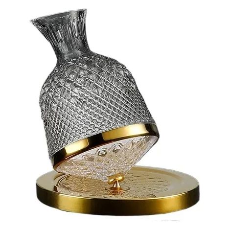 (Ensemble 2 pièces A) Carafe à vin haut de gamme en cristal, tambour rotatif à 360°, 1500 ml, distributeur de vin, gonfleur, miroir, bouilloire décorative (1/5)
