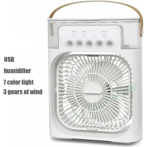 Ventilateur - Éclairage LED - Ventilateur portable - Rafraîchisseur d'air - Humidificateur - Modèle de table - Brume d'eau - 20,3 x 7,6 x 25,4 cm - Blanc (1/5)
