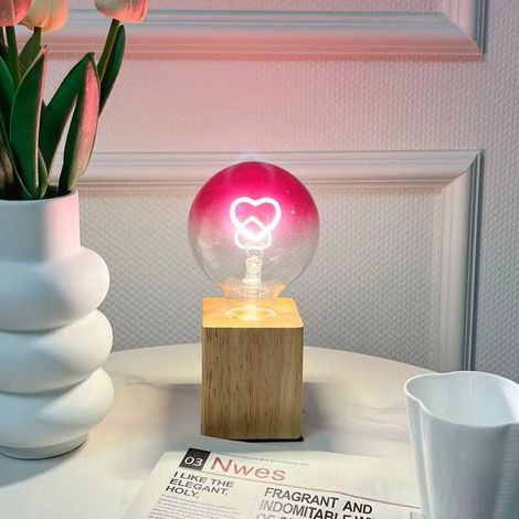 Ampoule Led Grand Globe Edison Ampoule G125 Rose Couleur Coeur Filament 2W Dimmable Spécialité Ampoule Décorative 220-240V E27 avec base en noyer (1/4)