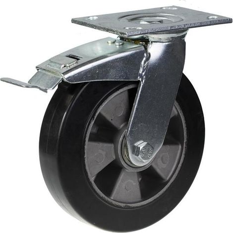 Ruote pivotanti - - 200 mm x 8" - Capacità 450 kg - Gomma nera - Freno a pedale