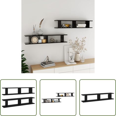 Étagère cube - Étagères murales 2 pcs Noir 105x18x20 cm bois d'ingénierie (1/5)