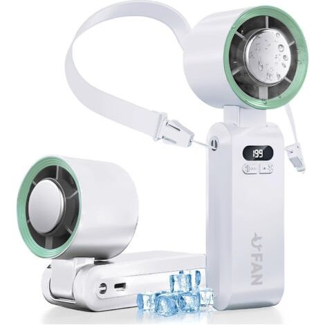 Mini Ventilateur Portable,Ventilateur a Main Avec écran LED,Fonction de refroidissement,1-199 vitesses 5000mAh Batterie Turbo Ventilateur de Cou Pour Les Voyages,Le Plein Air, Le Camping,Hogar (1/5)