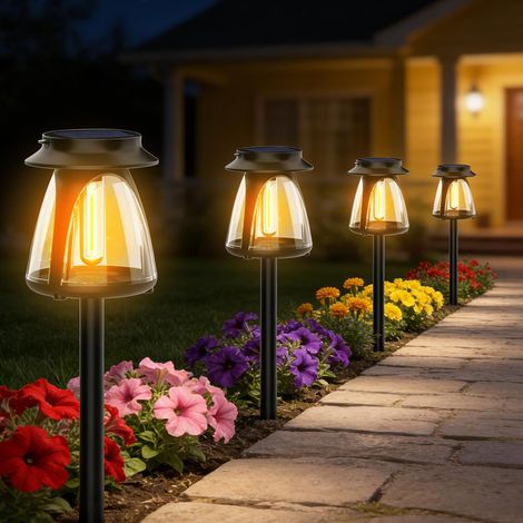 Lot de 2 Lanternes Solaires LED Extérieur Jardin, IP65 Étanche Solaire Spot (1/5)