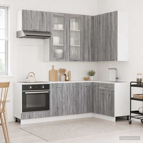 vidaXL Unité de cuisine LYON 8 pcs Sonoma gris Bois d'ingénierie (1/5)