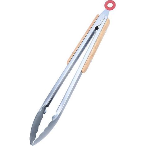 poigne En Bois Pince Alimentaire En Acier Inoxydable (12 ") - Pince De Barbecue, Facile Nettoyer Et Tenir, Poigne En Bois Pince Alimentaire En A (1/5)