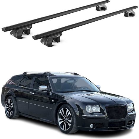 OMAC Dachträger Aluminium TÜV geprüft für Chrysler 300C Touring 2004-2010 – Für Standard Dachreling – T Nut – Max 90 kg – 2 Schlösser Schwarz (1/5)