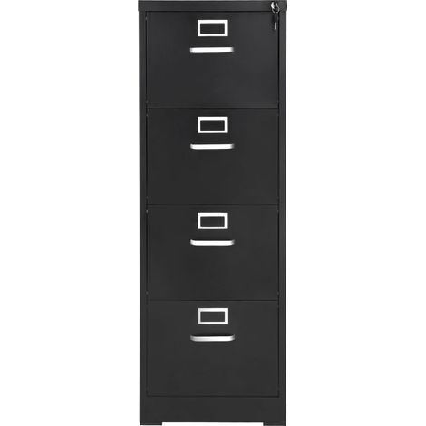Armoire classeur métallique 4 tiroirs avec serrure, meuble de rangement vertical pour bureau, structure renforcée avec tige suspendue amovible, pour dossiers A4/Letter/Legal, montage facile (Noir) (1/5)