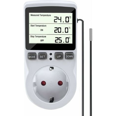 Prise thermostatique programmable avec sonde, prise minuteur numérique, minuterie numérique programmable, prise thermostatique pour chauffage de serres et d'aquariums WH58EU Ikodm (1/5)