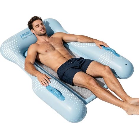 Fauteuil flottant de piscine pliable avec base en filet Support anti-basculement sur trois côtés pour adultes, hommes, femmes, jeunes et enfants, idéal pour bronzer, nager et jouer dans l'eau en été.