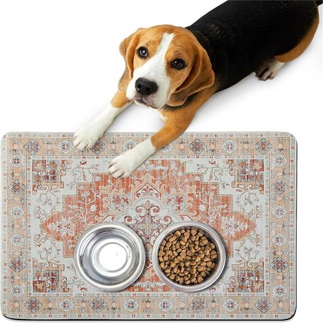 Cat and Dog Feeding Mat, Absorbent Non-Slip Pet Food and Water Mat for Dogs & Cats, Easy to Clean - Retro Boho (Exotic, 30x40cm) (1/5)