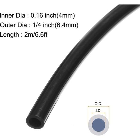 m (7 Fuß) Silikonschlauch, 4 mm Innendurchmesser x 6,4 mm Außendurchmesser, Schwarz, Transparenter Industriesilikonschlauch für Pumpen, Entwässerung, Bewässerung, Brauen, 0,16" x 1/4" (1/4)