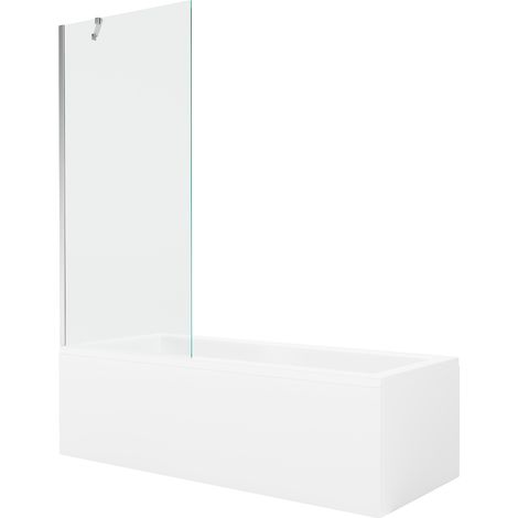 Mexen Cubik Rechteckige Badewanne 150 x 70 cm mit Verkleidung und 1-flügeliger Abtrennung 80 cm, transparent, Chrom (1/5)