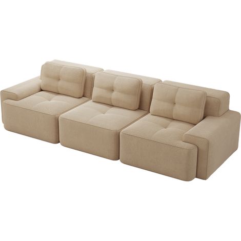 Sofá modular de 3 plazas en tejido tipo pana beige, sin montaje, 293 x 104 x 69 cm, HOMVRA (1/5)