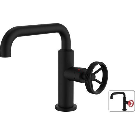 Edouard Rousseau – Mitigeur de lavabo industriel – Bec mobile noir – Corps en laiton – Mécanisme à cartouche céramique 25mm – Flexible inox F3/8 inclus (1/2)